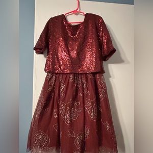 size 10 knit works big girls 2 piece sequins/glitter dress maroon/Burgundy
